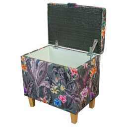 Botanical Tall Ottoman With Storage - Velvet Footstool British Made To Order - thumbnail 2