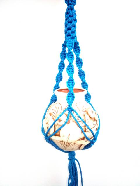 Mini Macrame Plant Hanger Blue Holder 10 Inches 3 Mm Wall Hanging Hanging Planter Indoor Or Outdoor Decor Flower Pot - image 1