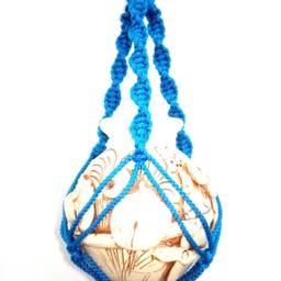 Mini Macrame Plant Hanger Blue Holder 10 Inches 3 Mm Wall Hanging Hanging Planter Indoor Or Outdoor Decor Flower Pot - thumbnail 3