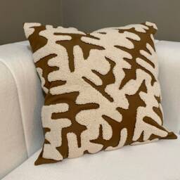 Handmade Brown Punch Needle Pillow Cover Minimal Earth Tones Cushion - thumbnail 2