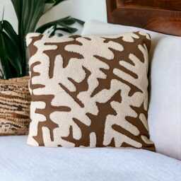 Handmade Brown Punch Needle Pillow Cover Minimal Earth Tones Cushion - thumbnail 1