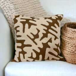 Handmade Brown Punch Needle Pillow Cover Minimal Earth Tones Cushion - thumbnail 3