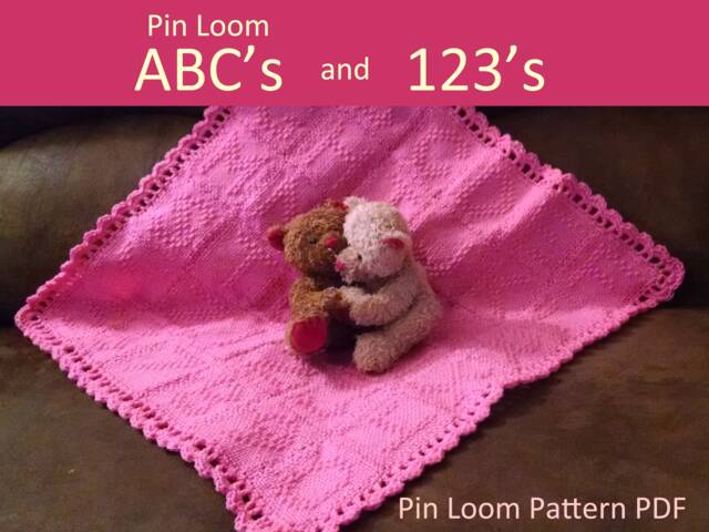 Baby Blanket Alphabet & Numbers - Pin Loom Pattern Weaving With Crochet Edge, Nursery, Shower Gift - image 1