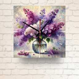 Floral Glass Wall Clock Lilac Flowers in Vase - Modern Home Decor - thumbnail 2
