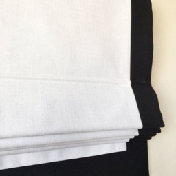 Custom Flat Roman Shade, White Shade With Black Border, Linen-Like Texture - thumbnail 2