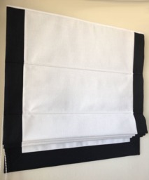 Custom Flat Roman Shade, White Shade With Black Border, Linen-Like Texture - thumbnail 1