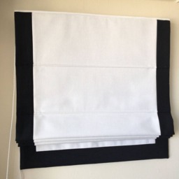 Custom Flat Roman Shade, White Shade With Black Border, Linen-Like Texture - thumbnail 3