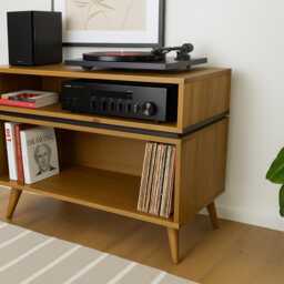 Handmade Solid Wood Record Player Stand Vinyl Storage, Hifi Rack - 10cm Legs - thumbnail 2