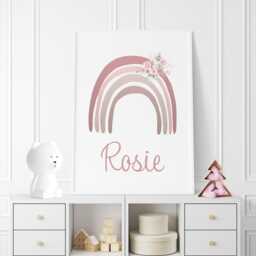 Personalised Unicorn Nursery Prints Pink Rainbow Wall Art Set - thumbnail 3