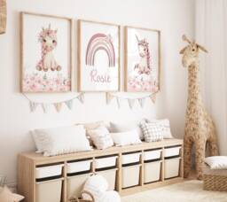 Personalised Unicorn Nursery Prints Pink Rainbow Wall Art Set - thumbnail 1