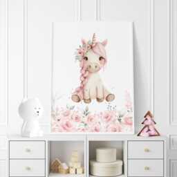 Personalised Unicorn Nursery Prints Pink Rainbow Wall Art Set - thumbnail 2