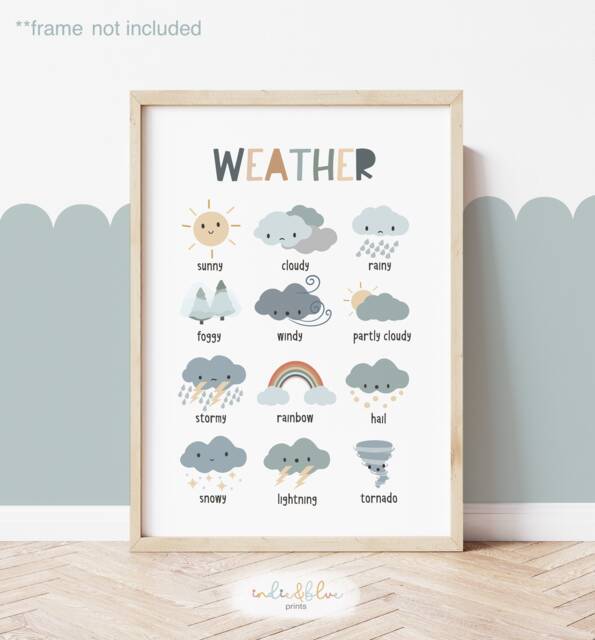 Weather Chart, Unframed Print, Classroom Decor, Educational Montessori Playroom Prints, Scandi Kids Art - image 1