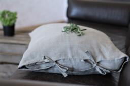 Tie Closure Linen Pillow Covers. Natural Linen Pillowcases With Ties. Washed Shams. Standard, Queen, King Pillows Covers