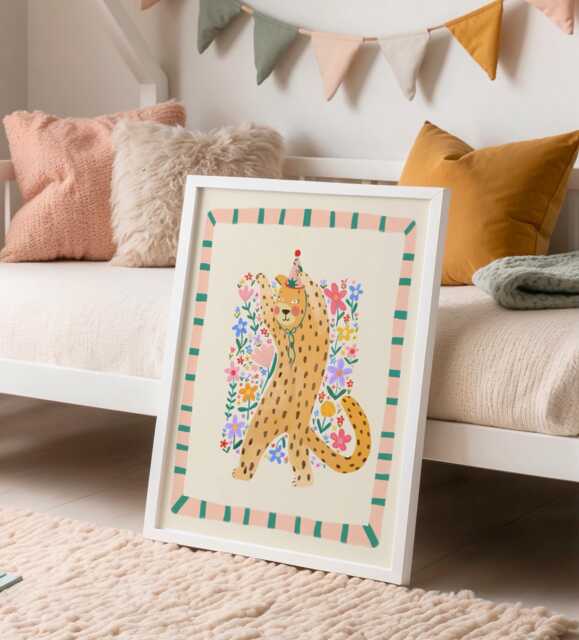 Leopard Nursery Art Print Colorful Jungle Animal Illustration - image 1