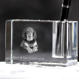 Black & Tan Coonhound , Crystal Pen Holder With Dog, Souvenir, Decoration, Limited Edition, Collection - thumbnail 2