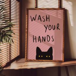 Wash Your Hands Unframed Print - Bathroom Poster Funny Decor Toilet Wall Art Cat - thumbnail 2