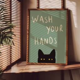 Wash Your Hands Unframed Print - Bathroom Poster Funny Decor Toilet Wall Art Cat - thumbnail 1