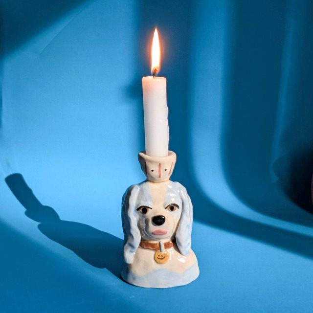 Candle Holder Dog Light Blue Candle Cavalier King Charles Spaniel, Beagle, Cocker Spaniel Blue Sculpture - image 1