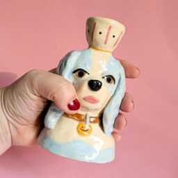 Candle Holder Dog Light Blue Candle Cavalier King Charles Spaniel, Beagle, Cocker Spaniel Blue Sculpture - thumbnail 3