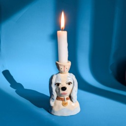 Candle Holder Dog Light Blue Candle Cavalier King Charles Spaniel, Beagle, Cocker Spaniel Blue Sculpture - thumbnail 1