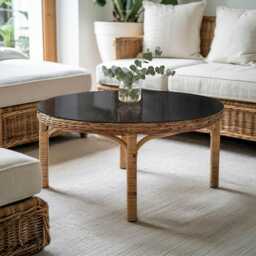 Smooth Black Color Glass Table Top, Round Cover, Scratch-Resistant Layer, Modern Tabletop - thumbnail 3