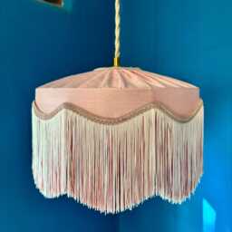 Handmade Pale Pink Silk Fringe Lampshade, Art Deco Style, 12 Inch - thumbnail 3
