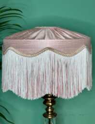 Handmade Pale Pink Silk Fringe Lampshade, Art Deco Style, 12 Inch - thumbnail 1