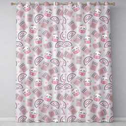 Cute Kawaii Maths Cat Calculator Ruler Seamless Pattern Readymade Eyelet Ring Top Thermal 100% Blackout Curtains - thumbnail 2