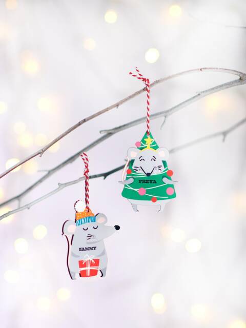 Personalised Christmas Mouse Tree Decoration, Custom Name Ornament, Cute Wooden Decor - image 1