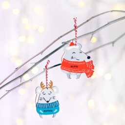 Personalised Christmas Mouse Tree Decoration, Custom Name Ornament, Cute Wooden Decor - thumbnail 2