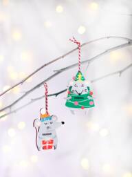Personalised Christmas Mouse Tree Decoration, Custom Name Ornament, Cute Wooden Decor - thumbnail 1