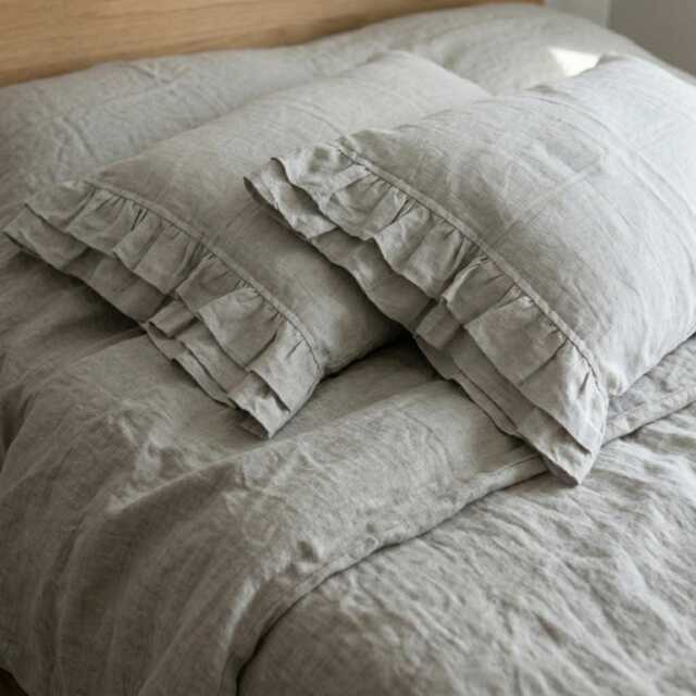 100% Linen Pillow Sham With Ruffles White Or Oatmeal Beige Ruffled Pillowcase Standard Queen King Euro Case Slip Cover - image 1
