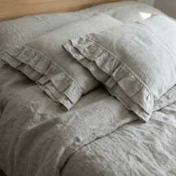 100% Linen Pillow Sham With Ruffles White Or Oatmeal Beige Ruffled Pillowcase Standard Queen King Euro Case Slip Cover - thumbnail 1