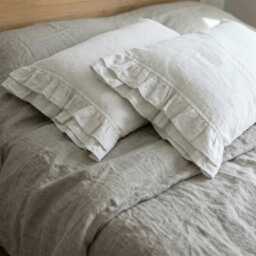100% Linen Pillow Sham With Ruffles White Or Oatmeal Beige Ruffled Pillowcase Standard Queen King Euro Case Slip Cover - thumbnail 2