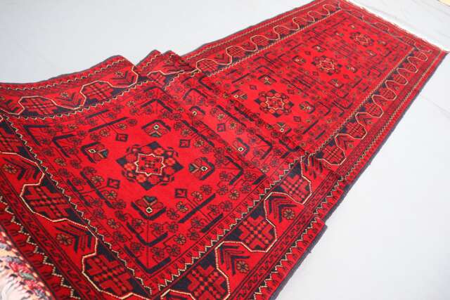Long 16 Ft Runner Rug, Turkmen Bukhara Red Afghan Rug, Khal Mohammadi Handmade Wool Runner, Hallway Entryway 3x16 - image 1