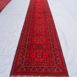 Long 16 Ft Runner Rug, Turkmen Bukhara Red Afghan Rug, Khal Mohammadi Handmade Wool Runner, Hallway Entryway 3x16 - thumbnail 2