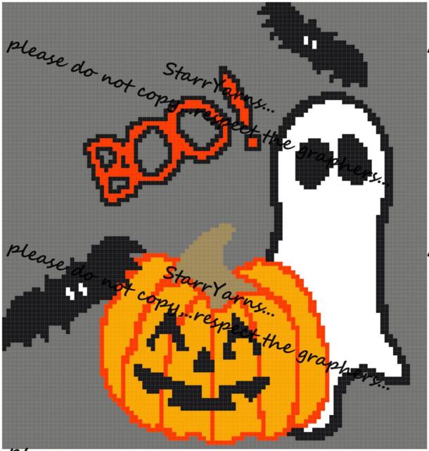 Boo Halloween Square Crochet Graph Block For Square Blanket Or Baby