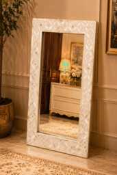 White Bone Inlay Geometric Designer Mirror Frame With Complimentary - thumbnail 1