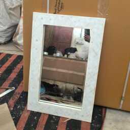 White Bone Inlay Geometric Designer Mirror Frame With Complimentary - thumbnail 2