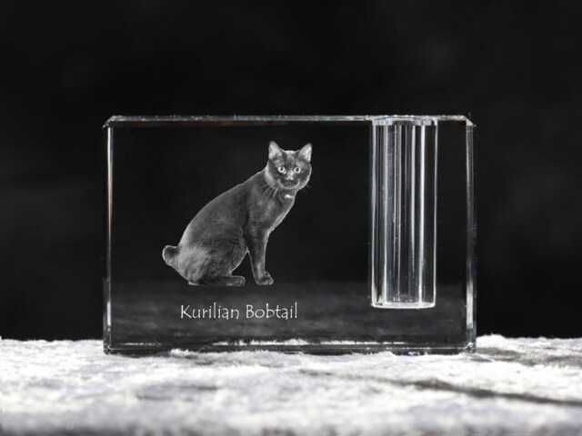 Kurilian Bobtail , Crystal Pen Holder With Cat, Souvenir, Decoration, Limited Edition, Collection - image 1