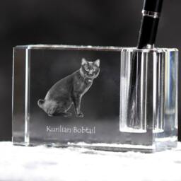 Kurilian Bobtail , Crystal Pen Holder With Cat, Souvenir, Decoration, Limited Edition, Collection - thumbnail 2