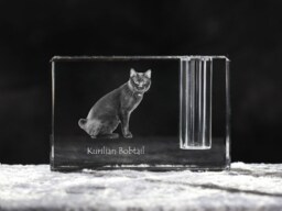 Kurilian Bobtail , Crystal Pen Holder With Cat, Souvenir, Decoration, Limited Edition, Collection - thumbnail 1
