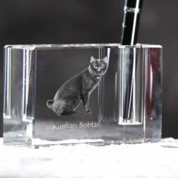 Kurilian Bobtail , Crystal Pen Holder With Cat, Souvenir, Decoration, Limited Edition, Collection - thumbnail 3
