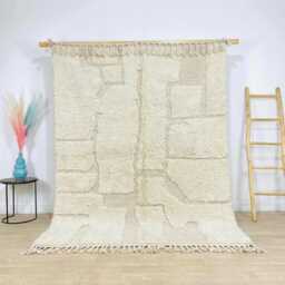 Off-White Minimalist Abstract Block Moroccan Rug - Handmade Solid Berber Shag Carpet Large Area Cream Tone-On-Tone Wool Decor