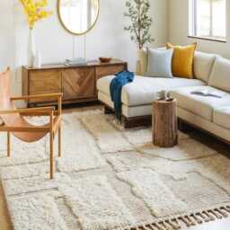 Off-White Minimalist Abstract Block Moroccan Rug - Handmade Solid Berber Shag Carpet Large Area Cream Tone-On-Tone Wool Decor - thumbnail 3