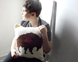 Crocheted Buffalo Pillow Acrylic Yarn Cushion Cover - thumbnail 1