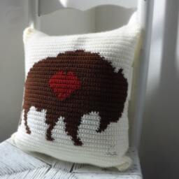 Crocheted Buffalo Pillow Acrylic Yarn Cushion Cover - thumbnail 3