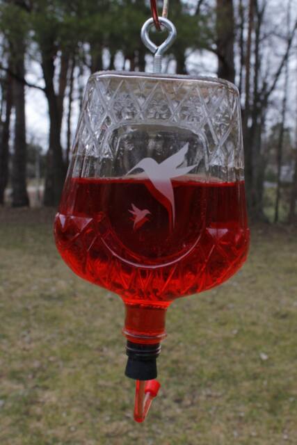 Etched Hummingbird Feeder From Recycled Crown Royal 750 Or 375Ml - image 1