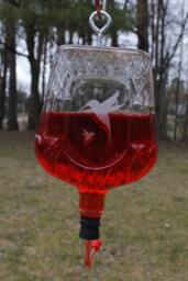 Etched Hummingbird Feeder From Recycled Crown Royal 750 Or 375Ml - thumbnail 1