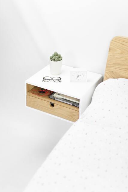 White Floating Nightstand Bedside Table Drawer in Oak Mid Century Modern - image 1